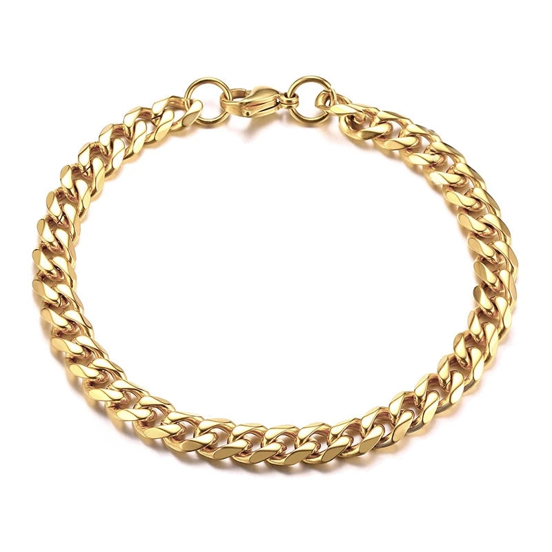 Gold Cuban Chain Bracelet-Double Fancy