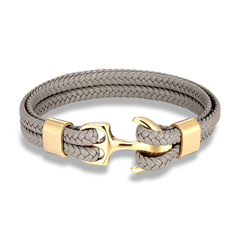 Gold Double Leather Anchor Bracelet-Double Fancy