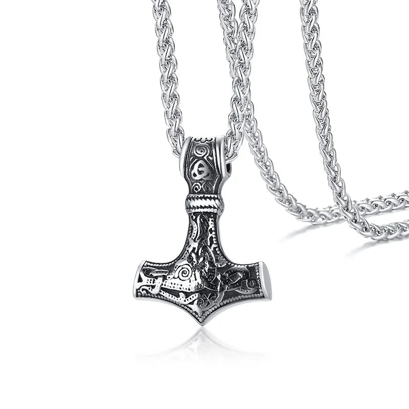 Steel Viking Pendant Necklace-Double Fancy