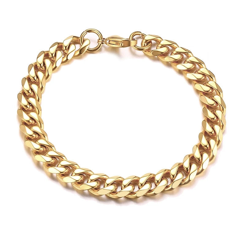 Gold Cuban Chain Bracelet-Double Fancy