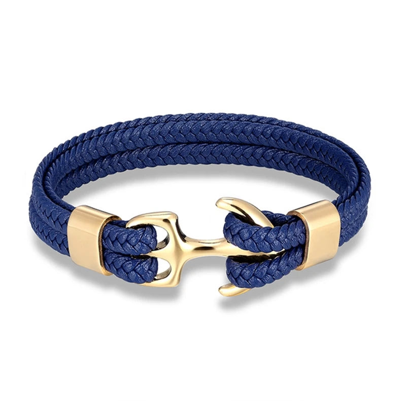 Gold Double Leather Anchor Bracelet-Double Fancy