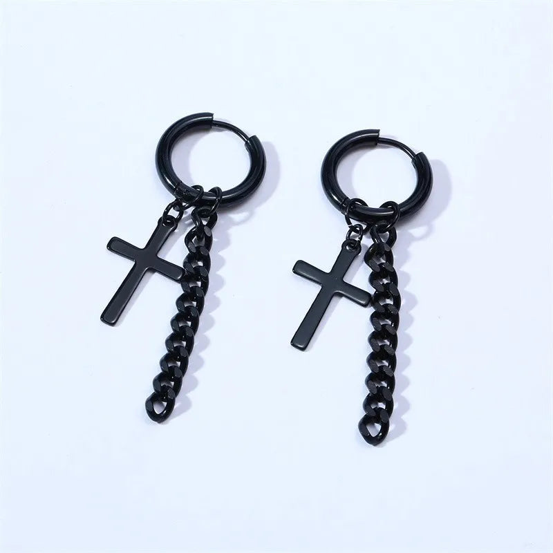 STEEL CROSS CHAIN EARRINGS