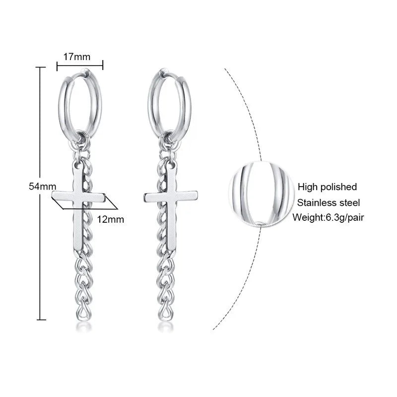 STEEL CROSS CHAIN EARRINGS