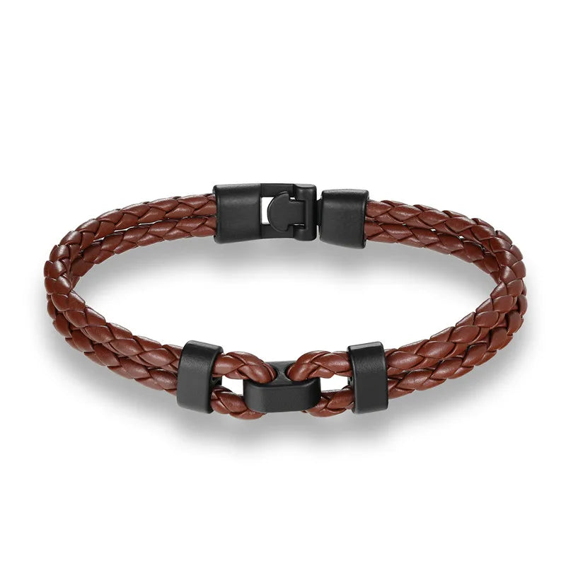 Black Minimalist Braided Leather Bracelet-Double Fancy