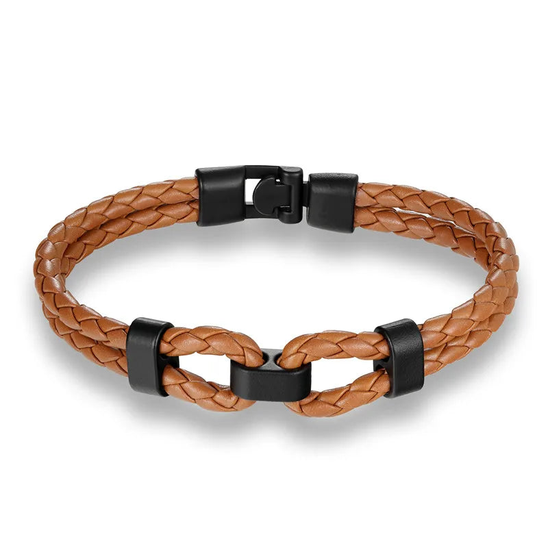 Black Minimalist Braided Leather Bracelet-Double Fancy