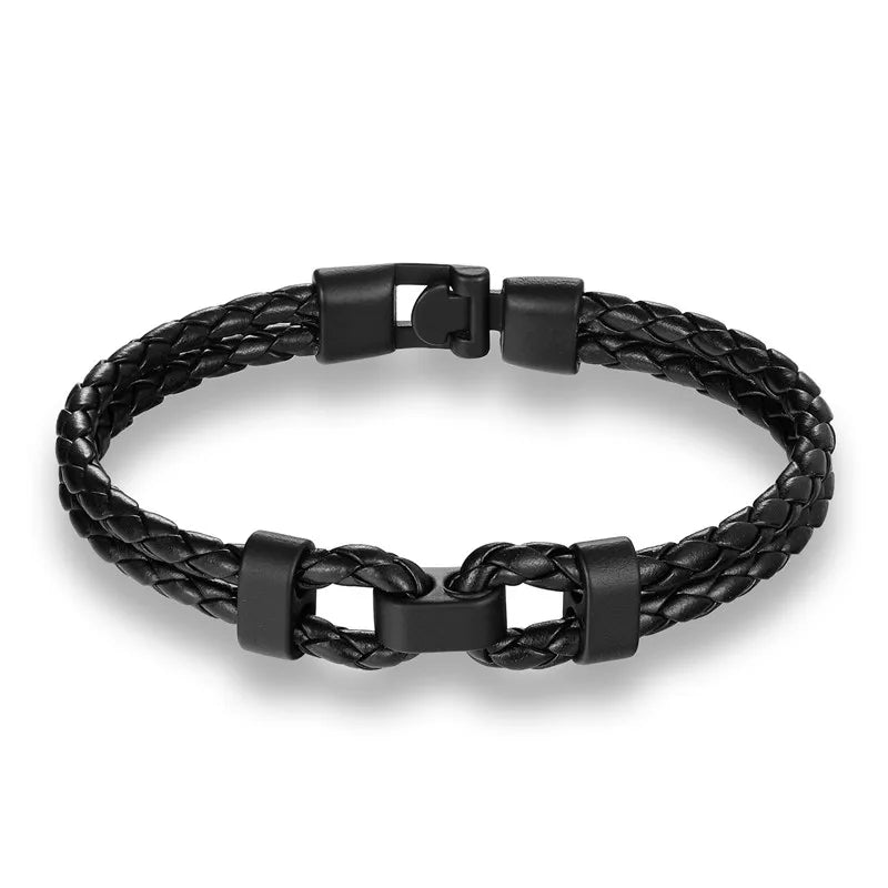 Black Minimalist Braided Leather Bracelet-Double Fancy