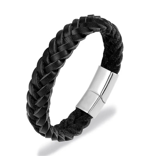 Black Braided Leather Bracelet-Double Fancy