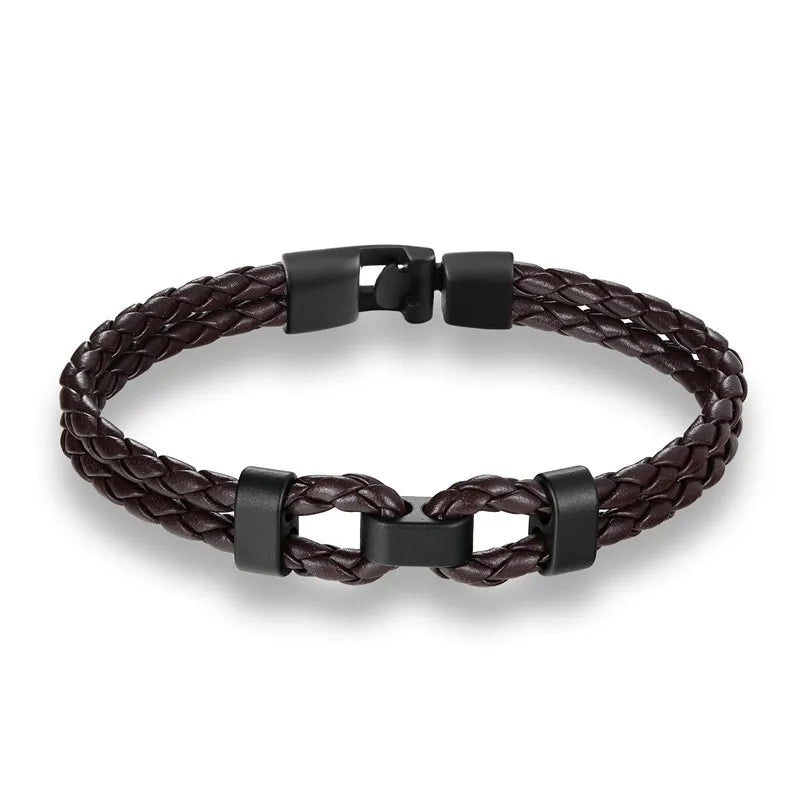 Black Minimalist Braided Leather Bracelet-Double Fancy