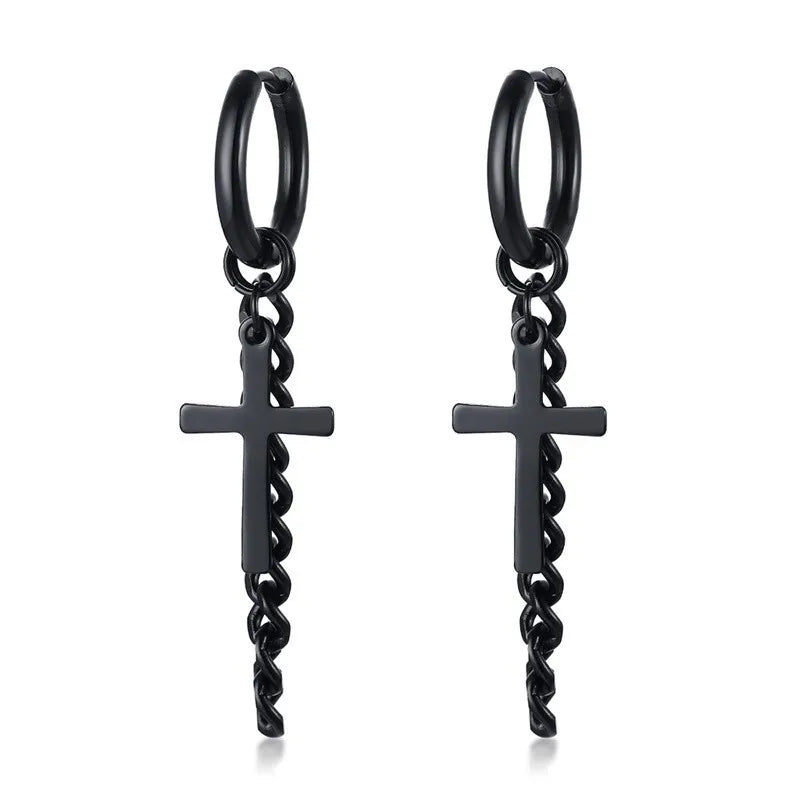 STEEL CROSS CHAIN EARRINGS