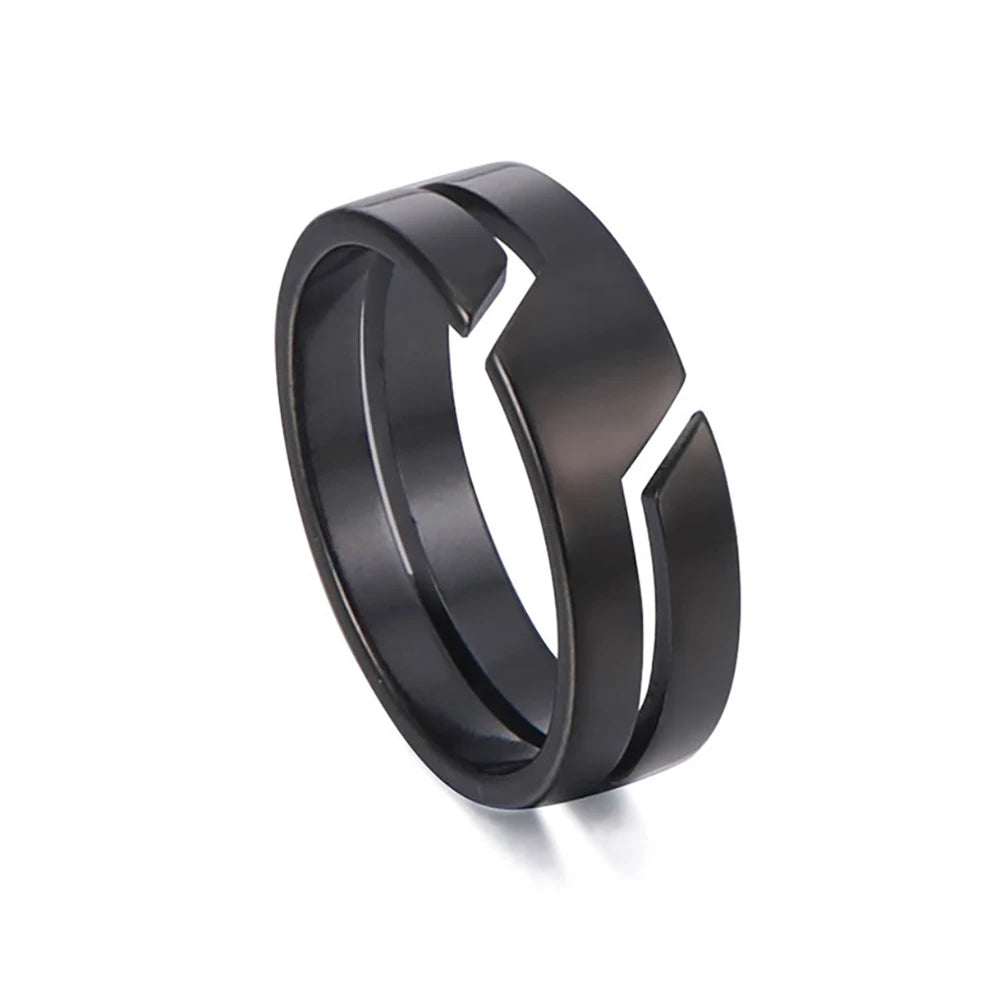 Black Line Cut Steel Ring-Double Fancy