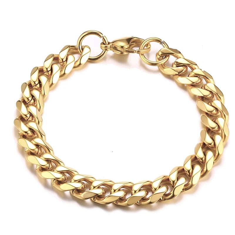 Gold Cuban Chain Bracelet-Double Fancy