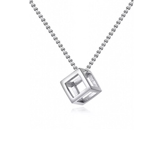 Silver-Tone Cube Necklace Pendant-Double Fancy