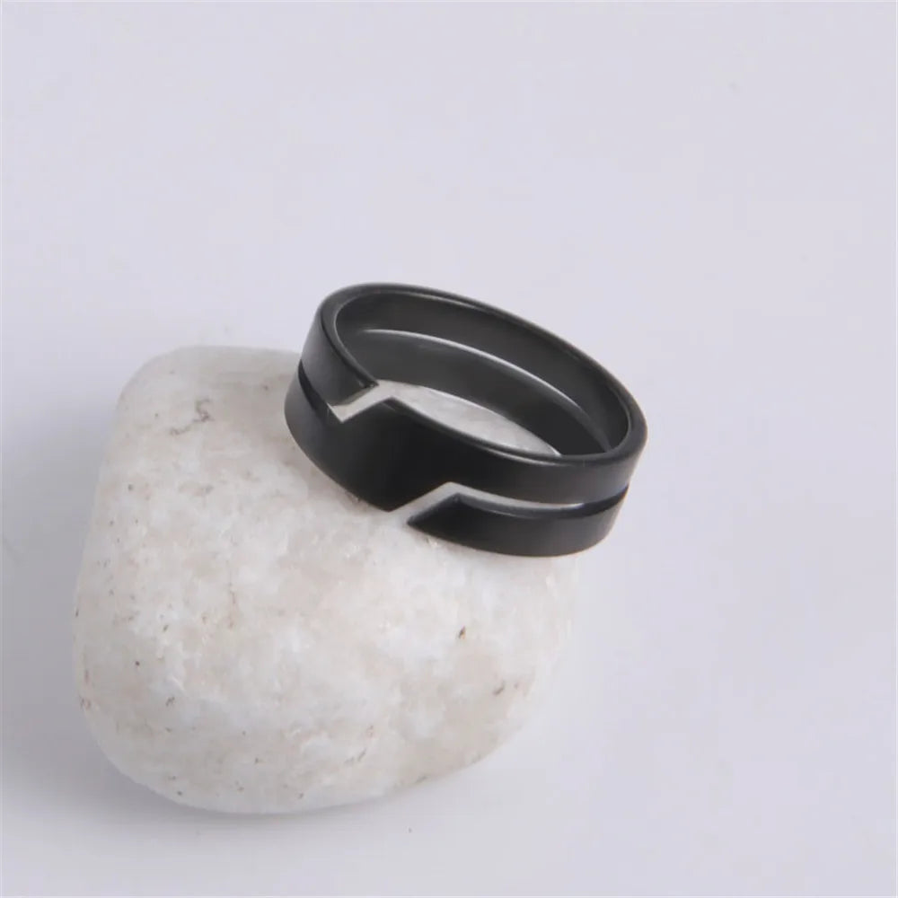 Black Line Cut Steel Ring-Double Fancy