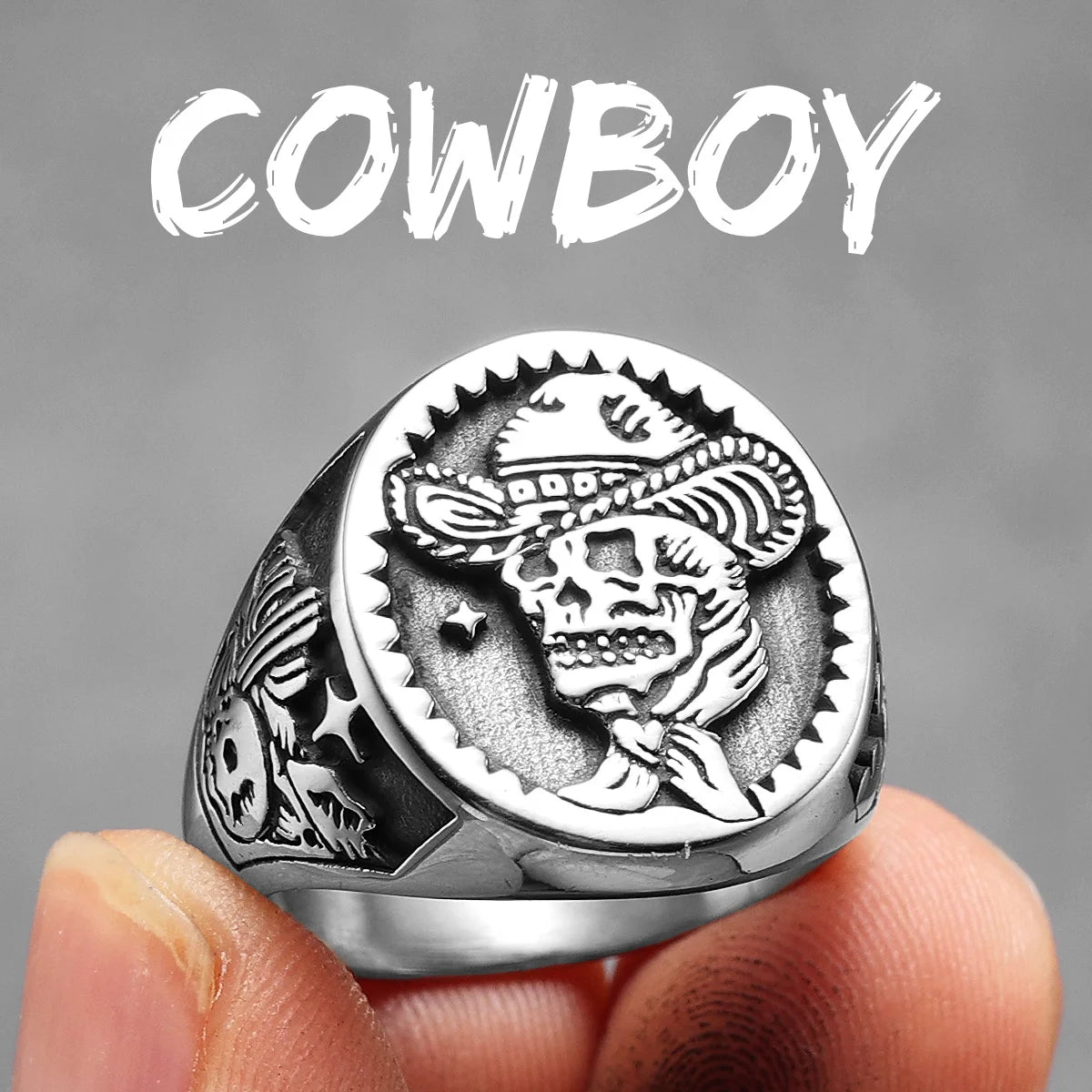 STEEL SKULL SIGNET RING