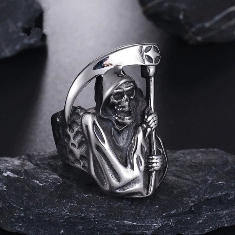 REAPER SICKLE SKULL RING