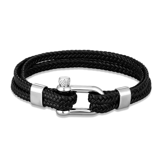 Silver Rope Leather Bracelet-Double Fancy