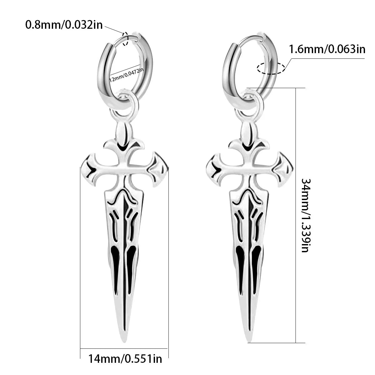 STEEL CROSS SWORD EARRINGS