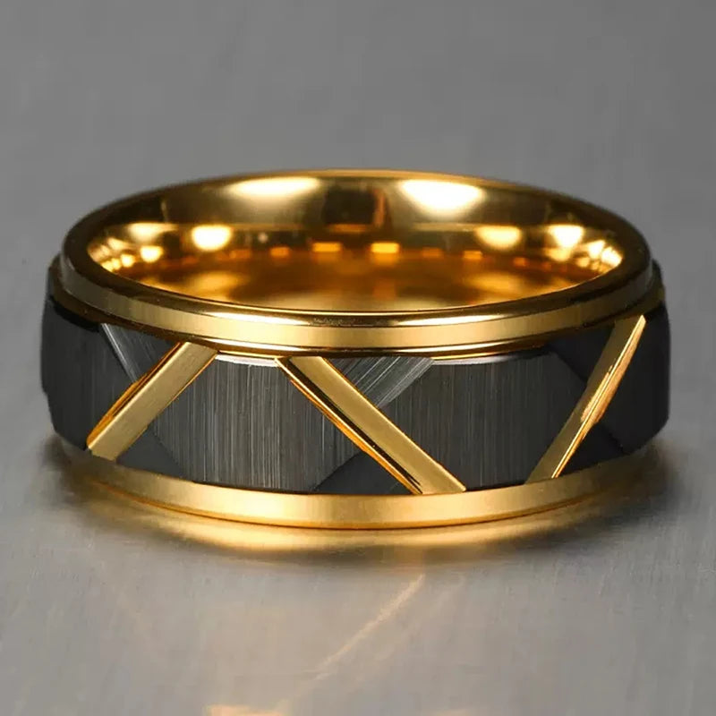 Black Gold Cut Tungsten Ring-Double Fancy