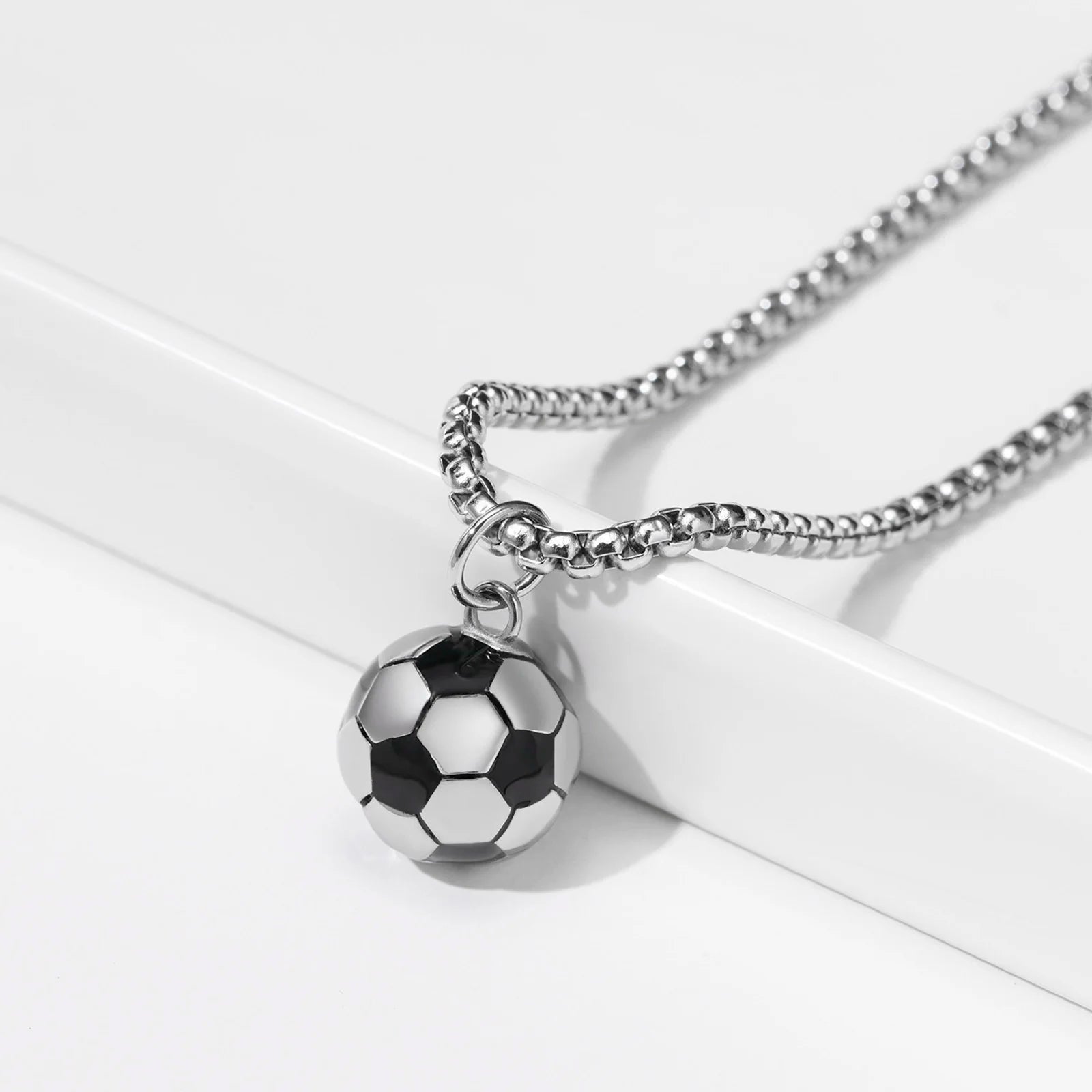 Steel Football Necklace Pendant-Double Fancy