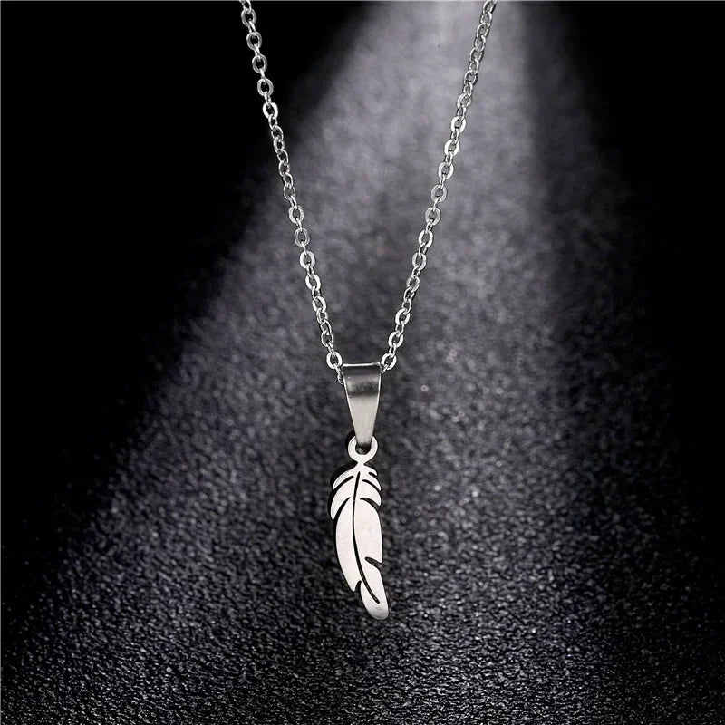 STEEL FEATHER NECKLACE PENDANT