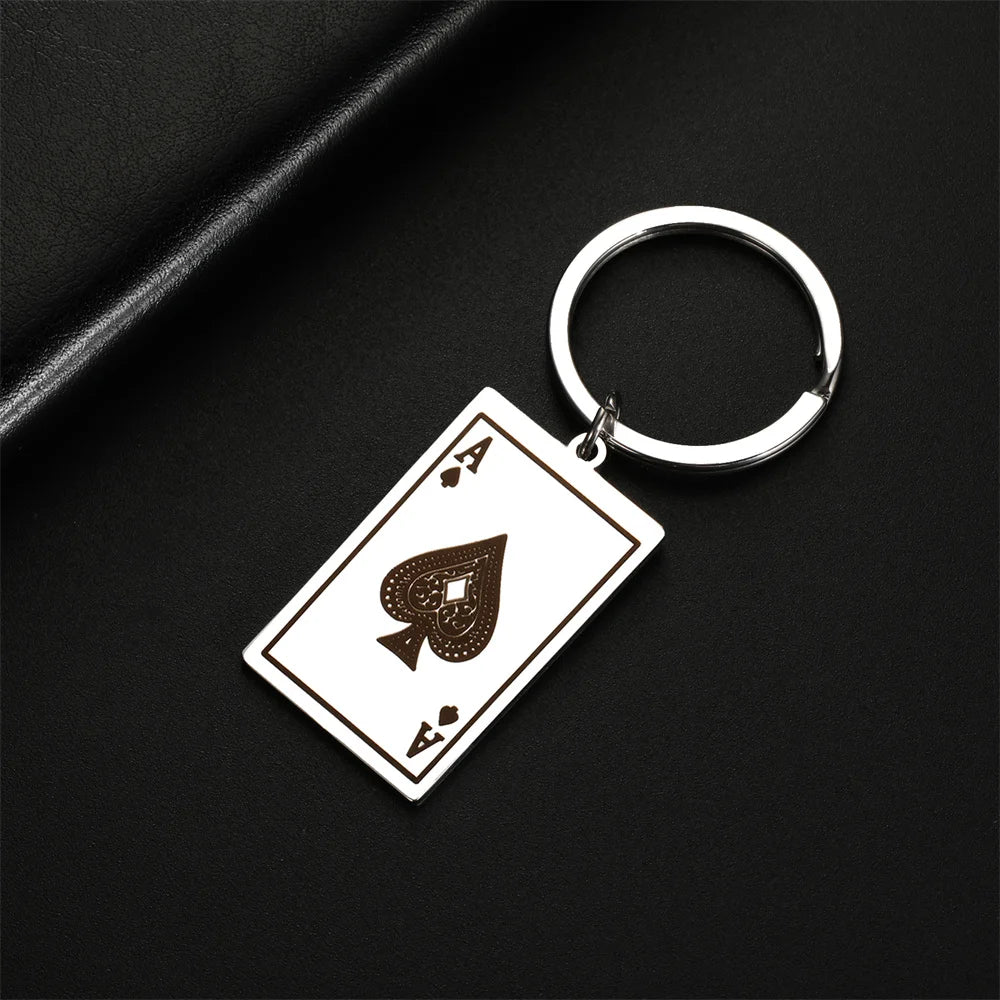 STEEL ACE OF SPADES KEYCHAIN