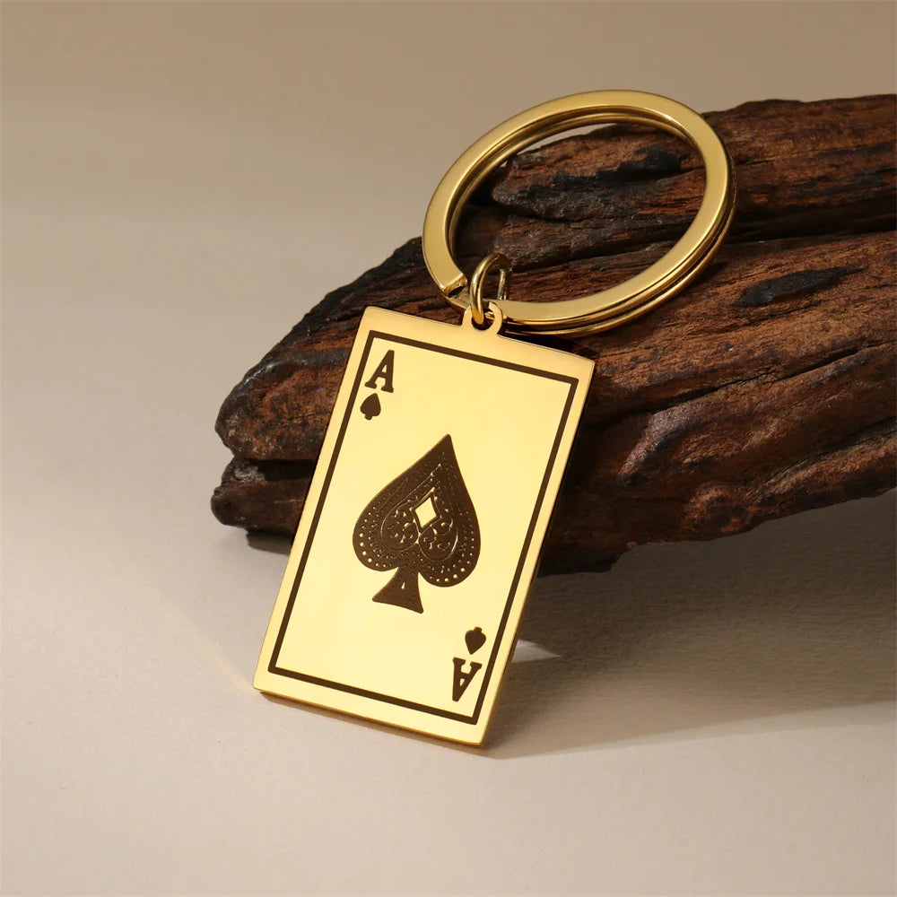 STEEL ACE OF SPADES KEYCHAIN