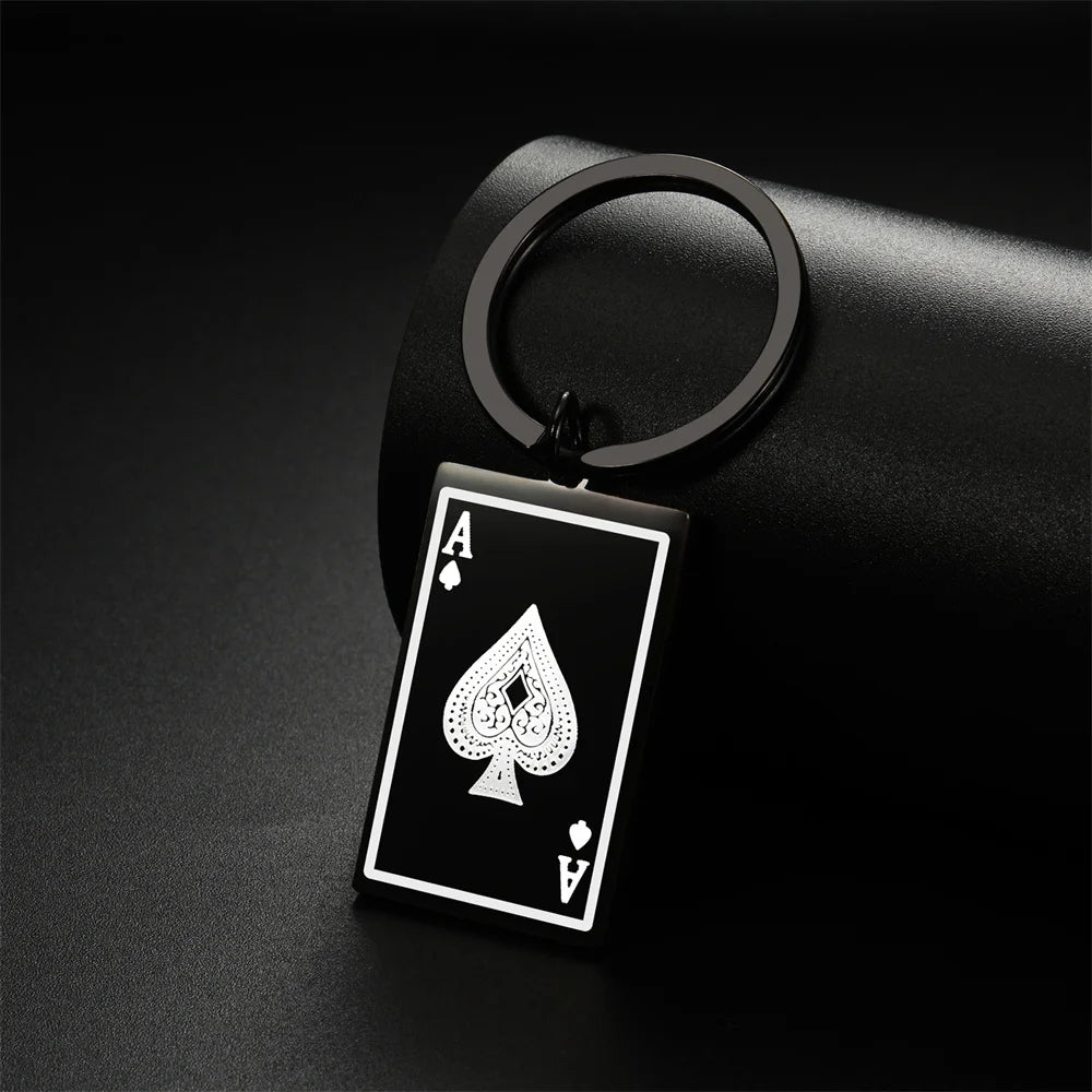 STEEL ACE OF SPADES KEYCHAIN