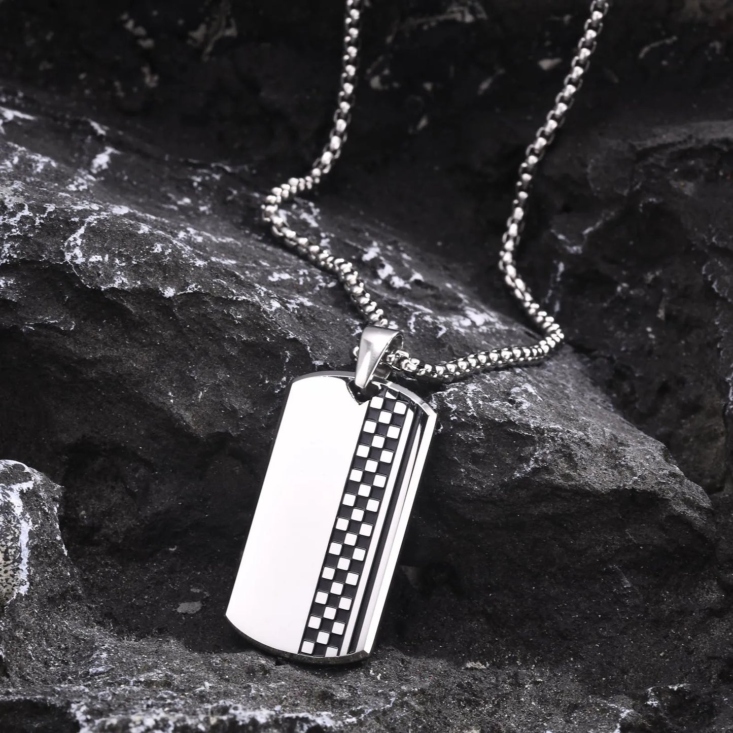 SILVER & BLACK CHECKERBOARD NECKLACE