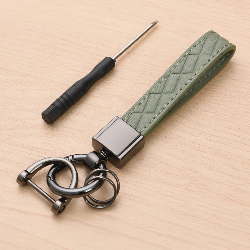 LEATHER PLAID KEYCHAIN