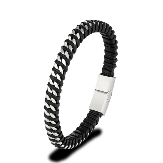 Black Box Chain Leather Bracelet-Double Fancy