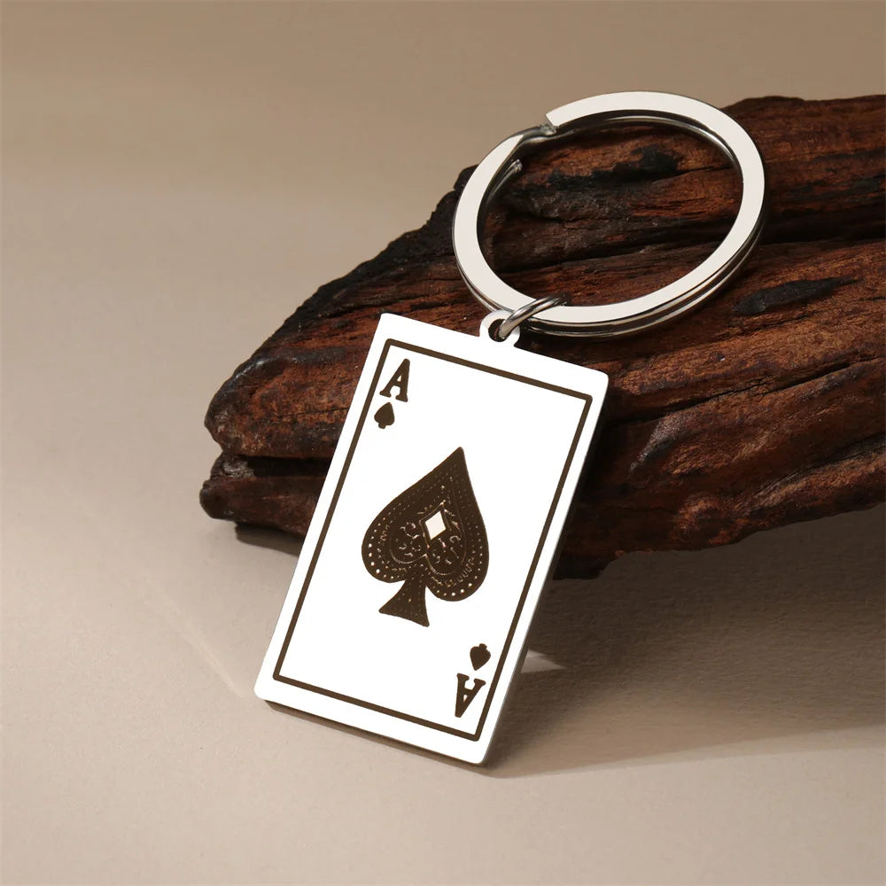 STEEL ACE OF SPADES KEYCHAIN