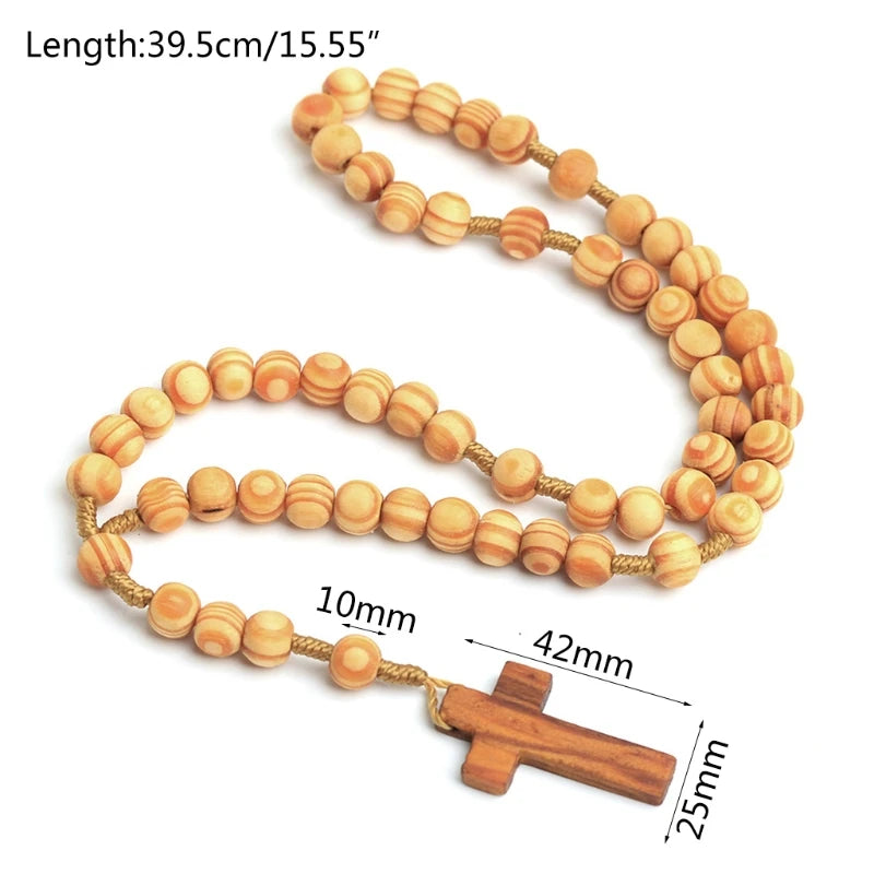 WOODEN GRAIN BEADS ROSARY NECKLACE