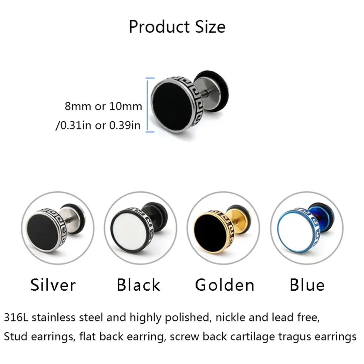 STAINLESS STEEL STUD FAUX PLUG STUD EARRING