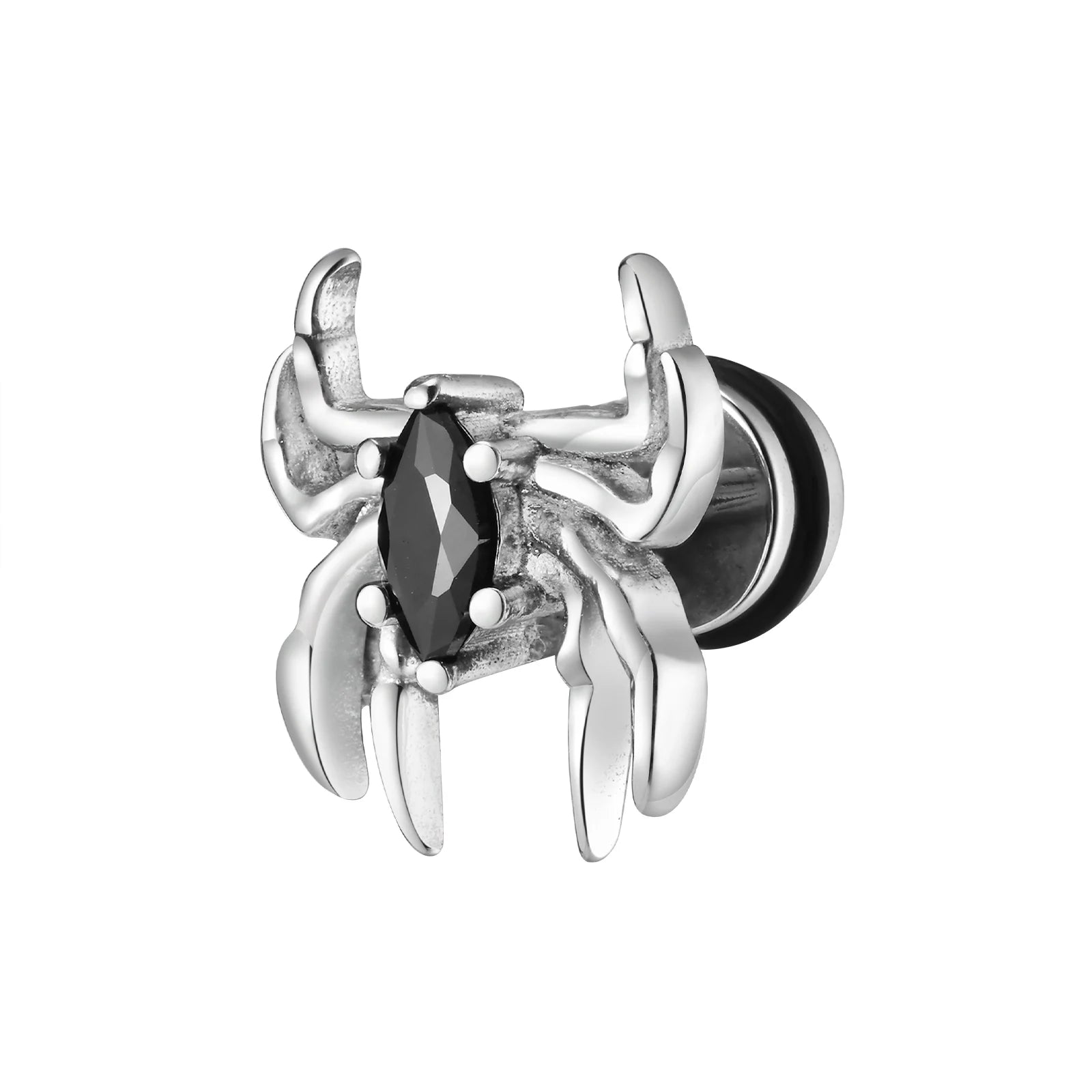 SILVER-TONE SPIDER STUD EARRING