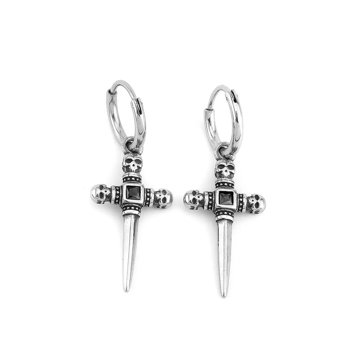 STEEL SKULL CROSS EARRINGS