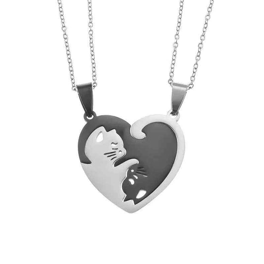 ETERNAL CAT HUGGING HEART NECKLACE - Double Fancy