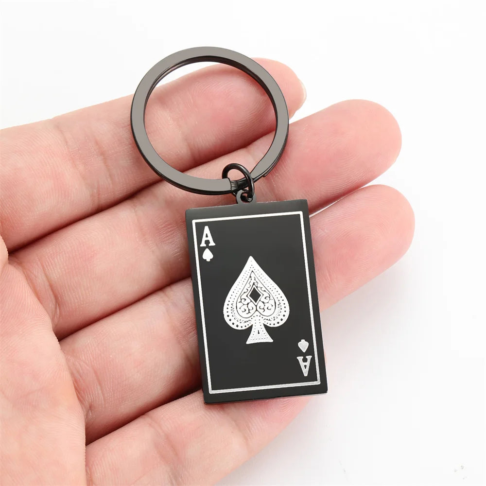 STEEL ACE OF SPADES KEYCHAIN