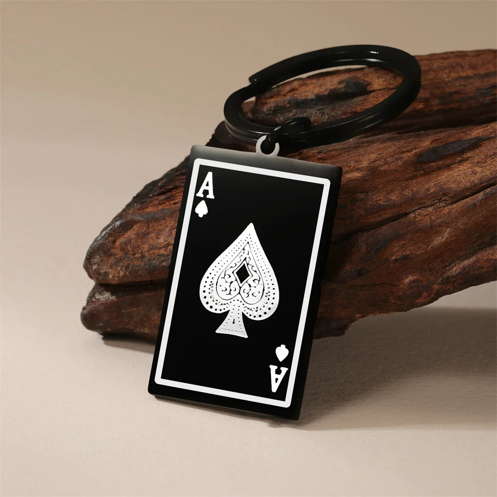 STEEL ACE OF SPADES KEYCHAIN