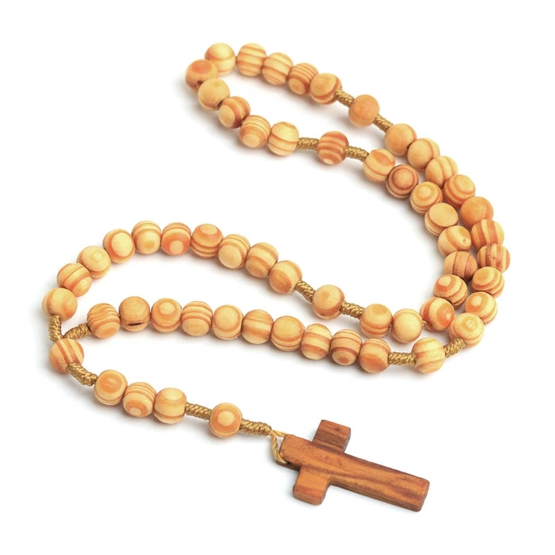 WOODEN GRAIN BEADS ROSARY NECKLACE