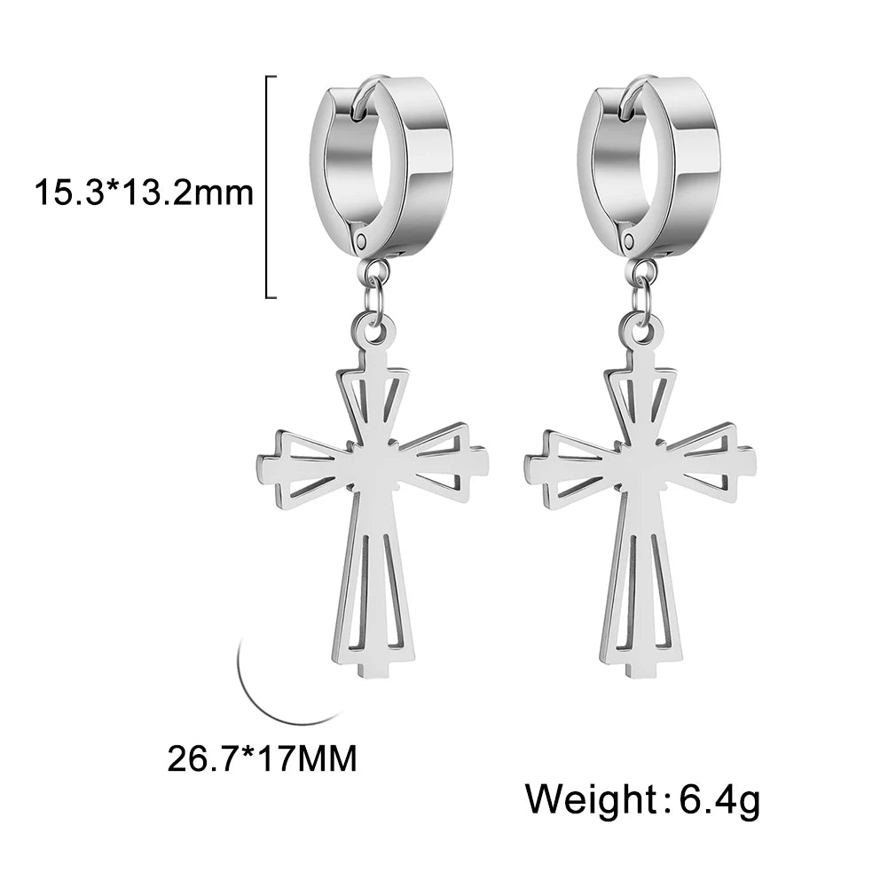 STEEL GOTHIC CROSS EARRINGS