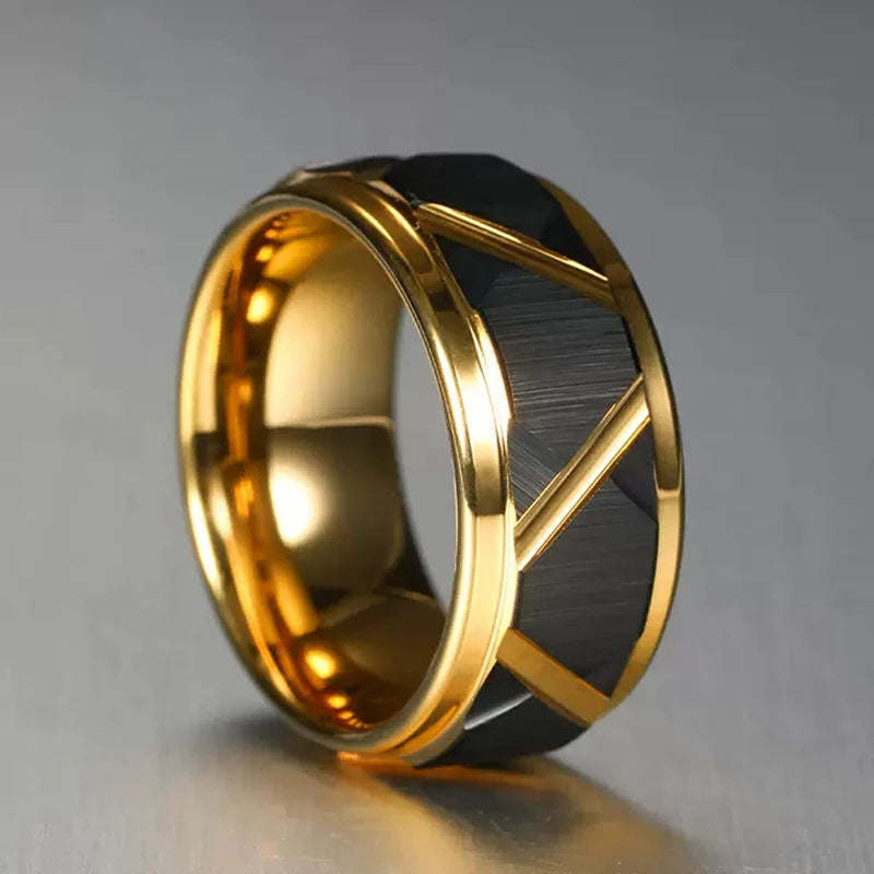 Black Gold Cut Tungsten Ring-Double Fancy