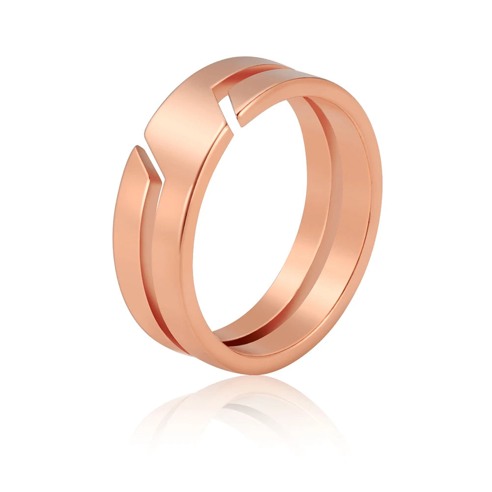 Rose Gold Line Cut Steel Ring-Double Fancy