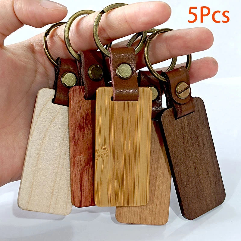 5PCS BLANK WOODEN KEYCHAINS