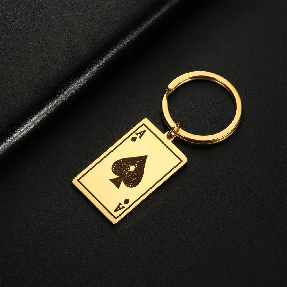 STEEL ACE OF SPADES KEYCHAIN