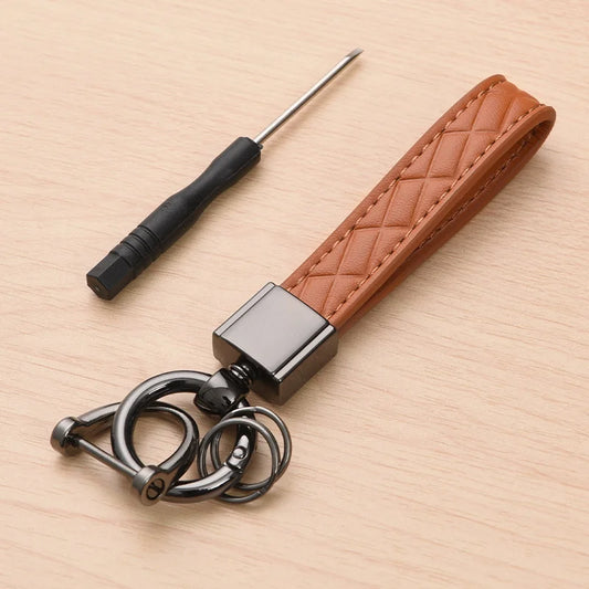 LEATHER PLAID KEYCHAIN