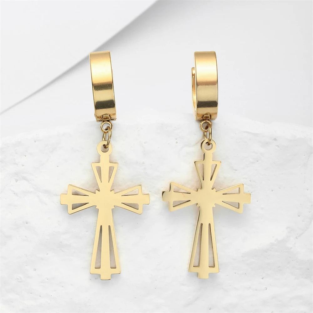 STEEL GOTHIC CROSS EARRINGS