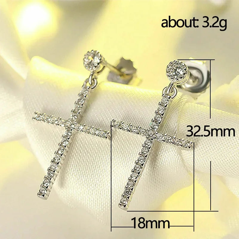 WHITE BLING CROSS EARRINGS