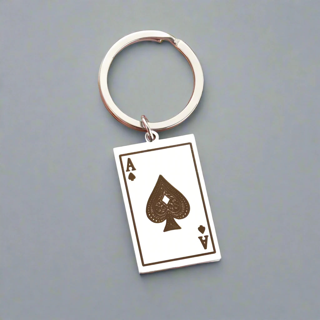 STEEL ACE OF SPADES KEYCHAIN