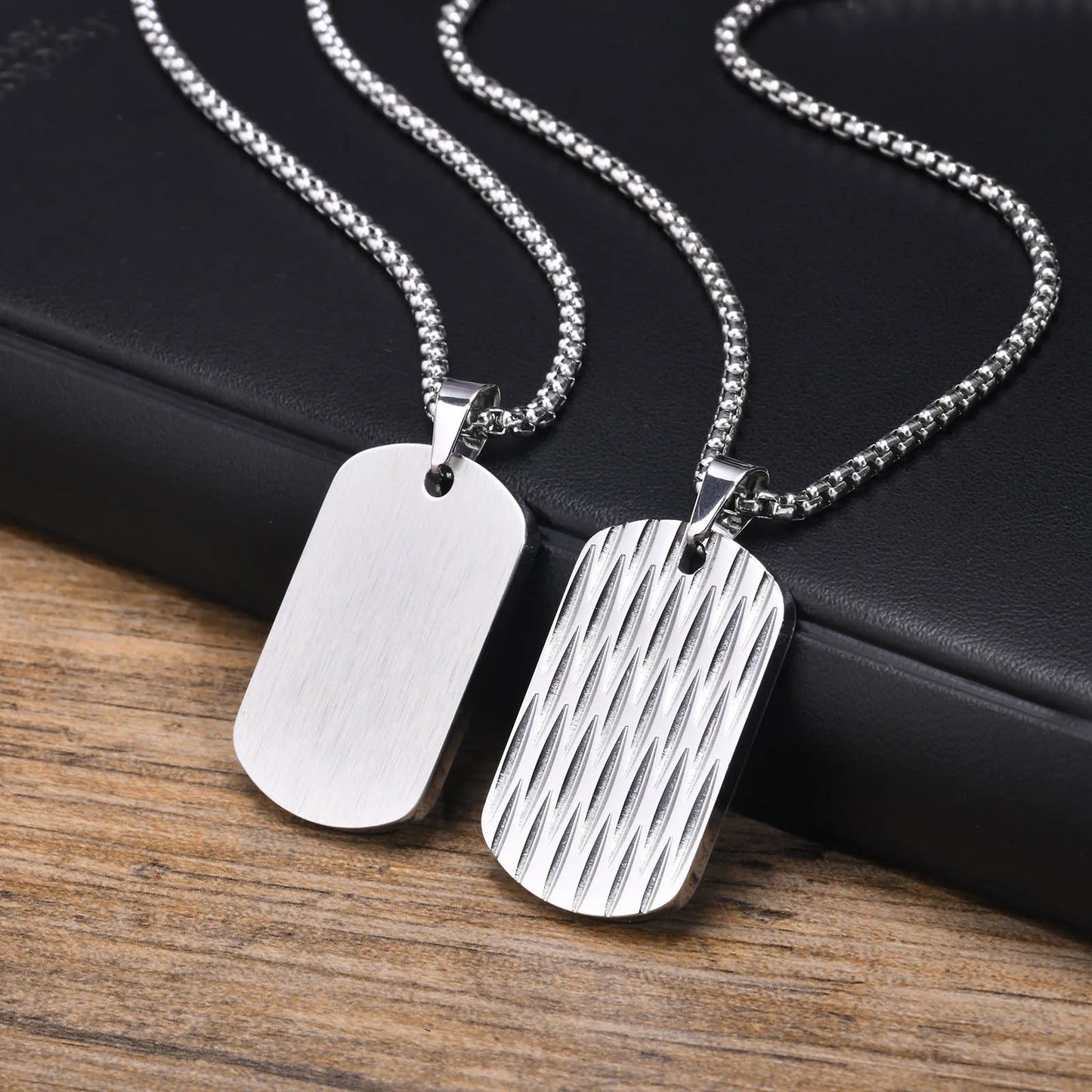 STEEL HAMMERED TAG NECKLACE