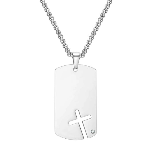 Steel Cross Dog Tag Necklace - Double Fancy